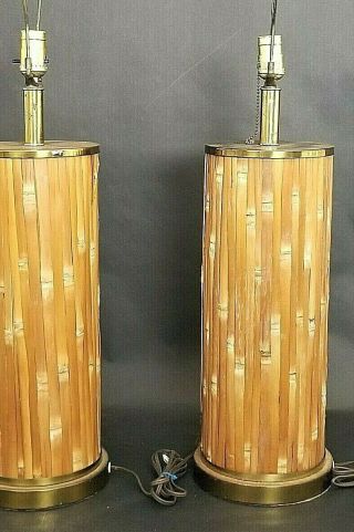 Vintage Set Of 2 Mid Century Modern Bamboo And Brass Mcm Table Lamps