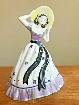 Goldscheider Southern Belle Lady Fine China Figurine Vintage Hold Onto Your Hat