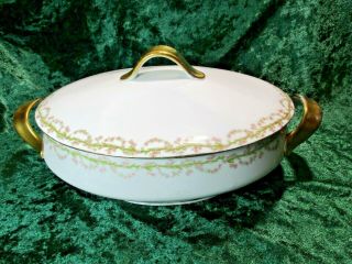 Antique O&eg Royal Austria Floral Swags & Gold Covered Bowl Veg Dish 1898 - 1918