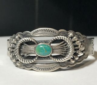 Vintage Sterling Silver Navajo Turquoise Fred Harvey Era Cuff Bracelet