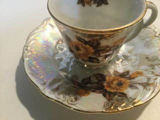 Vintage Tea Cup And Saucer Set Yellow Gold Rose Made in Japan 2