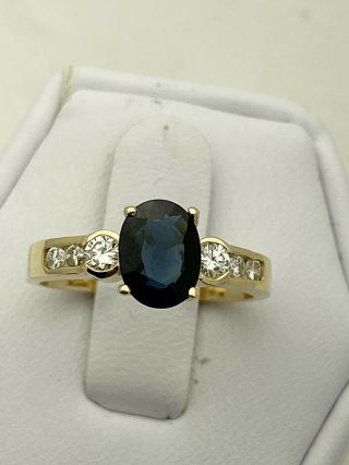 14k Vintage Fine Natural Sapphire &.  50ct Diamond Ring