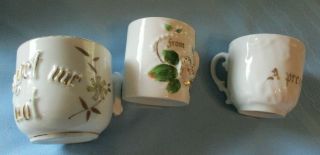 3 Antique German Cups Forget Me Not - From A Friend - A Present Porcelain China
