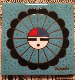 Cleo Teissedre Native American Sunface Coaster Trivet Wall Decor Tile