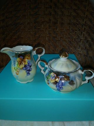 Vintage Lefton China Cream And Sugar Bowl Grapes Hand Painted Sl2615