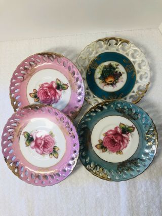 Vintage Royal Halsey L M Saucers Set Of 4 Reticulated Porcelain (034)