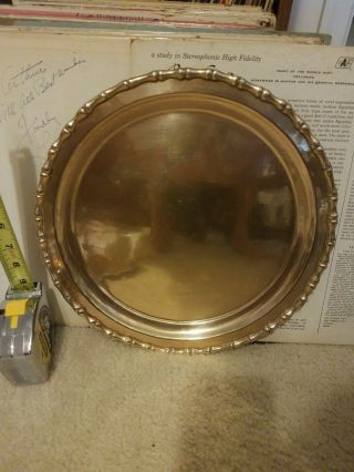 Vintage Antique Large Solid Brass Round Serving Tray Plate Bowl Ornate Edge