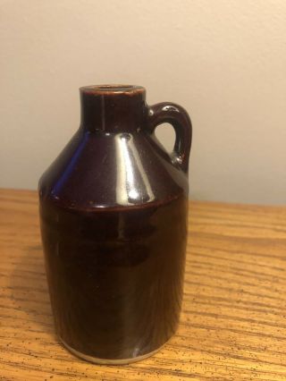 Antique 1920’s Monmouth Stoneware 4” Jug Dark Brown W/ Handle Cute Rare