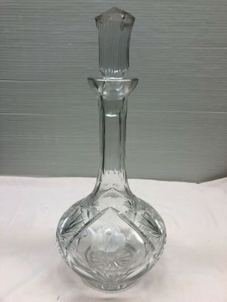 Cut Glass Decanter With Etched Flowers Motif And Deep Other Motif With Stopper