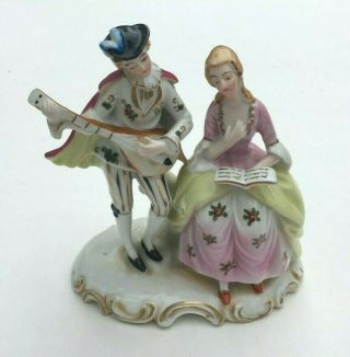 Vintage Porcelain Figurine Japan Man And Woman Playing Mandolin Marked