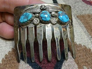 Vintage Navajo Sterling Silver Hand Turquoise Hand Made Hair Clip L.  Nez Wow