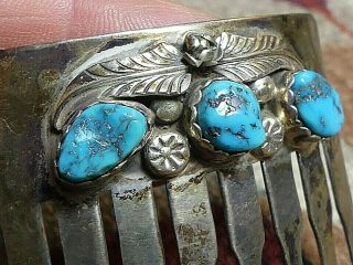Vintage Navajo Sterling Silver Hand Turquoise Hand Made Hair Clip L.  Nez WOW 2