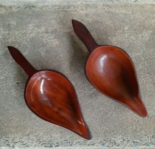 Set Of Two Solid Mahogany Leaf Shaped Wooden Bowls
