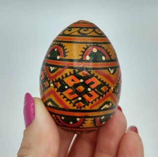 Vintage Hand Painted Red And Black Decorative Wooden Egg