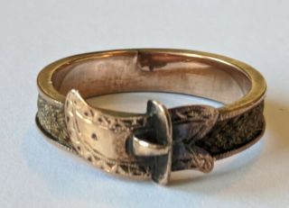 Antique Victorian 14k Gold Belt Buckle Hair Mourning Band Ring Size 6