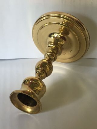 Vtg Heavy Polished Brass Candlestick Round Base American Classic Design 4.  75 