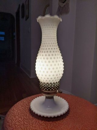 Vintage Milk Glass Hob Nail Hurricane Lamp -