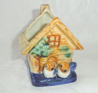 Vtg Ceramic Birdhouse Blue Birds Mini Planter Vase Figurine Occupied Japan