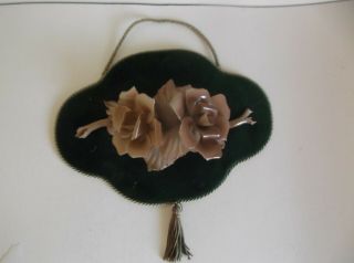 Vintage Porcelain Flowers Wall Hanging - Made In Italy - Felt Background