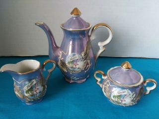 Vintage Florida Souvenir Ceramic Mini Teapot/ Cream And Sugar Set Gold Trim