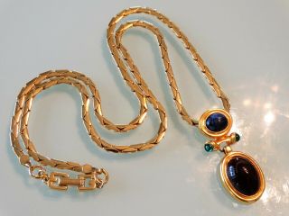 Vtg Givenchy Paris Mogul Egyptian Lapis Scarab Emerald Gripoix 25 " Gold Necklace
