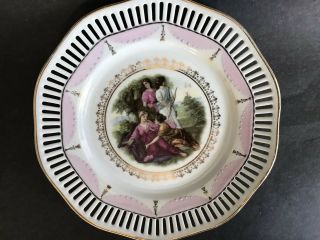 Antique Figural Diana Hunting Mythology Scene Beaded Reticulated Plate 7.  25 "