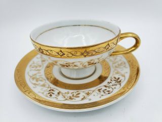 Arnart 5th Ave Hand Painted White Gold Demitasse Cup And Saucer 2056