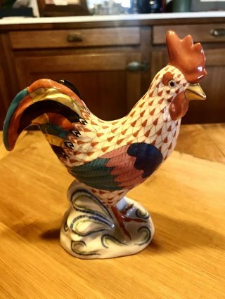 Vintage Herend Fishnet Rooster,  Porcelain Figurine,  5 1/2”/14.  5 Cm Height,  Perfect