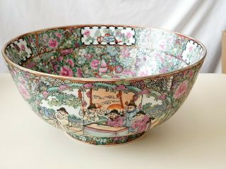 Large Vintage Handpainted Chinese Famille Rose Bowl /punch Bowl.  Rose Medallions