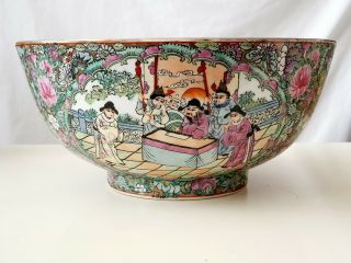 Large vintage handpainted Chinese famille rose bowl /punch bowl.  Rose medallions 2