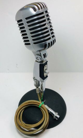 Shure Chrome Vintage 1940s - 1950s Microphone With Desk Stand & 3 - Pin Plug