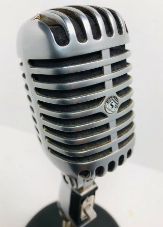 SHURE Chrome Vintage 1940s - 1950s Microphone with Desk Stand & 3 - Pin Plug 2