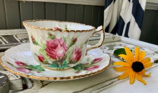 Hammersley Teacup And Saucer Grandmother’s Rose Pattern England Pink & White