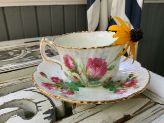 Hammersley Teacup And Saucer Grandmother’s Rose Pattern England Pink & White 3