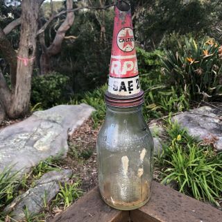 Vintage Caltex Rpm Tin Top Pourer 1 Quart Motor Oil Wakefield Bottle Nr