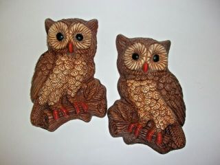 2 Vintage Owls Wall Hanging Decor Plaques Home Interiors Homco Foam