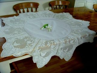 Antique / Vintage Mary Card Hand Crocheted Lace Tablecloth 