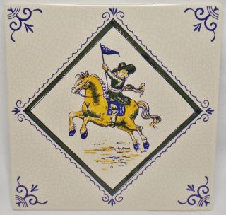 Vintage Villeroy & Boch Mettlach Germany Saar Soldier On Horseback Ceramic Tile
