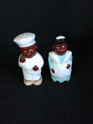 Antique Chef & Maid African American S & Pepper Shakers Made And Stamped Japan