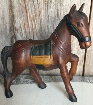 Vintage Hand Carved Wood Horse Figurine Statue Folk Art