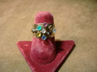 Vintage Marked 14k Yellow Gold Multi Band And Stones Gypsy Ring Size 7 1/2