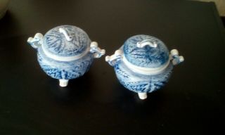 1 Set Vintage Chinese Old Blue & White Porcelain Jars With Lid.