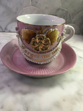 Antique German Souvenir Tea Cup Saucer Mustache Shaving Cup “forget Me Not”