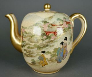 Fine Antique Japanese Satsuma Pottery Torri Gate Gold Gilt Mountain Teapot