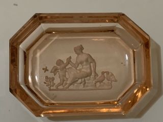 Antique Czech Glass Ring / Pill Tray Hoffman Venus And Cupid 1930’s Pink