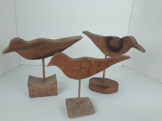 Set Of 3 Vintage Carved Wood Shore Bird Sea Gull Woodcarving Beach House