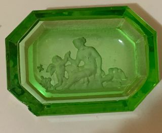 Antique Czech Glass Ring / Pill Tray Hoffman Venus And Cupid 1930’s Green