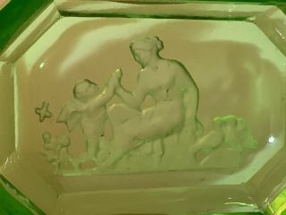 Antique Czech Glass Ring / Pill Tray Hoffman Venus And Cupid 1930’s Green 2