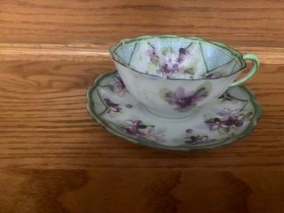 Vintage Beauty - Tea Cup & Saucer Green And Purple - Bid Before It 