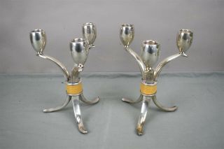 Vtg Rogers Bros 1847 Flair Candelabras Silver Plate 3 Light Candles 7.  75 " Tall